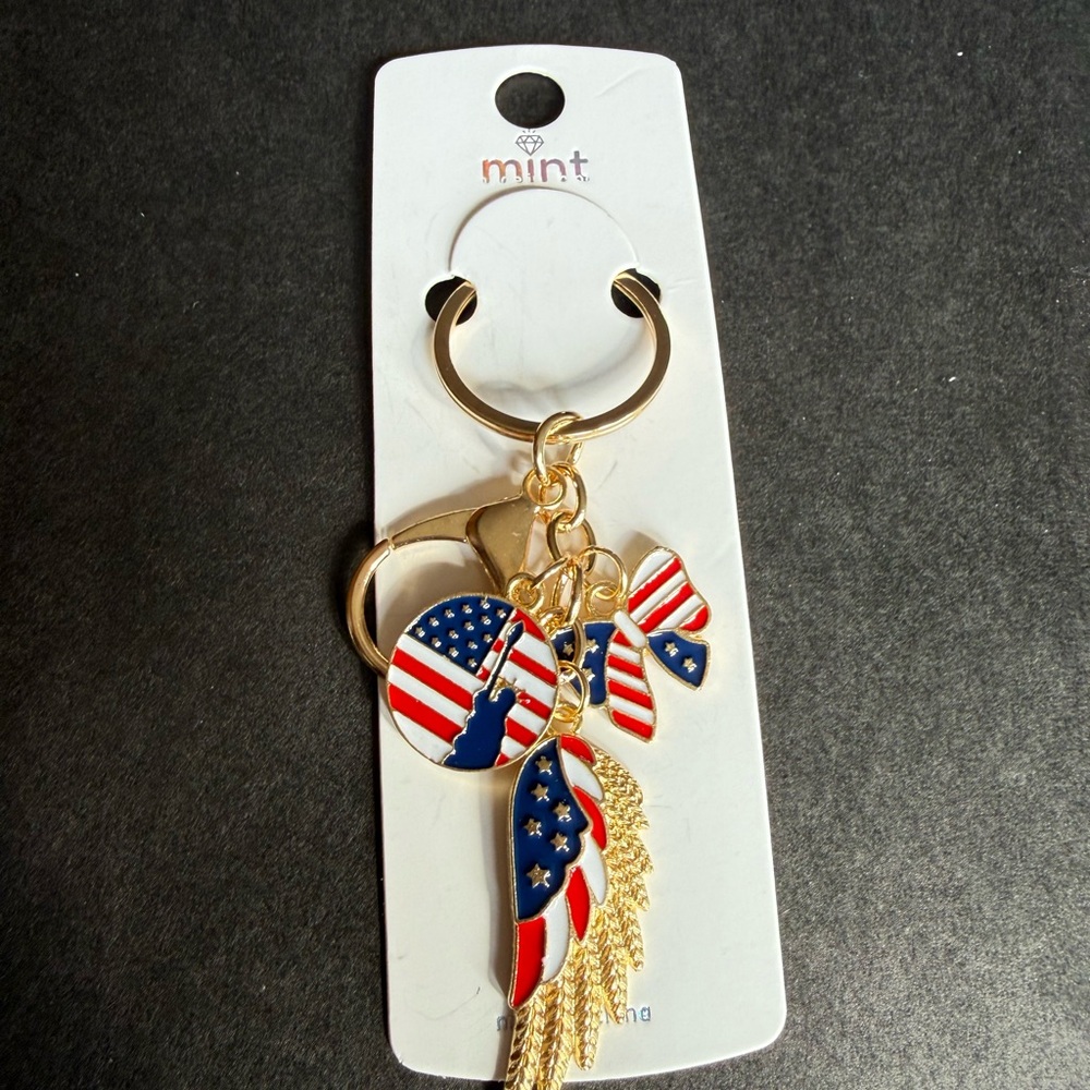 Mint Gold-Tone Keyring with Red, White and Blue Enamel Charms